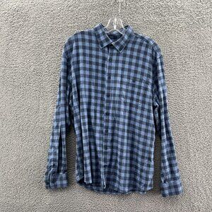 Johnny O Hanging Out Shirt Mens M Long Sleeve Button Blue Plaid Flannel Preppy